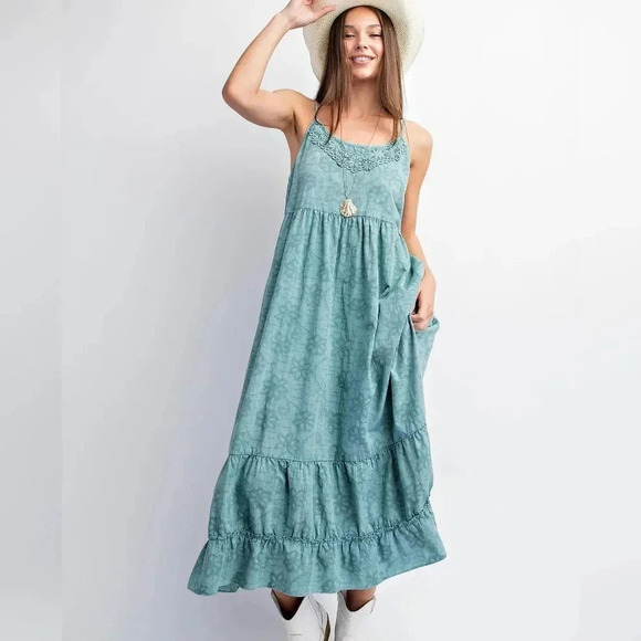 easel Dresses & Skirts - Easel Textured Woven Mineral Washed Cami Dress New
